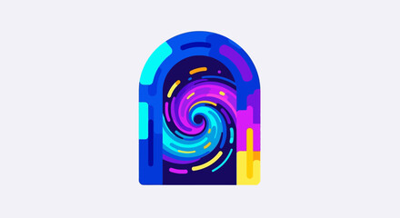 Vibrant Abstract Swirl in Archway with Dynamic Colors and Modern Design.