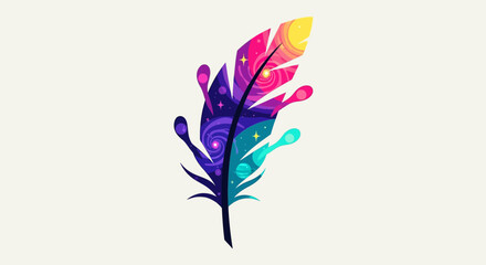 Vibrant Feather with Cosmic Colors and Intricate Details.