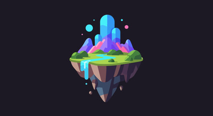 Vibrant Floating Island with Colorful Crystals and Lush Greenery.