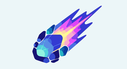 Vibrant Stylized Meteoroid with Fiery Trail.