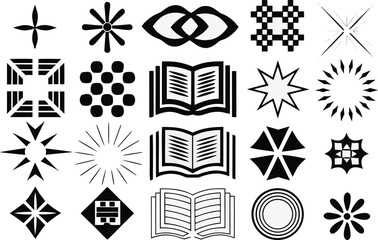 Creative Icon Set: Stars, Books, Patterns for Unique Design and Artistic Inspiration Projects
