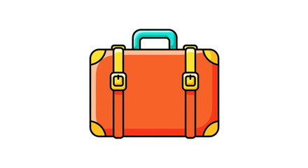 Vintage orange travel suitcase with straps and handle.