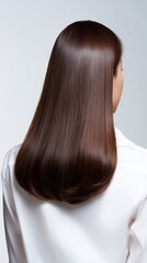 Obraz premium A woman with long brown hair is shown from the back