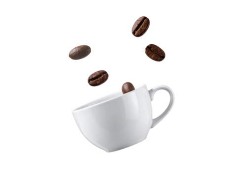  Minimalist Floating Coffee Cup and Beans Over Orange Gradient