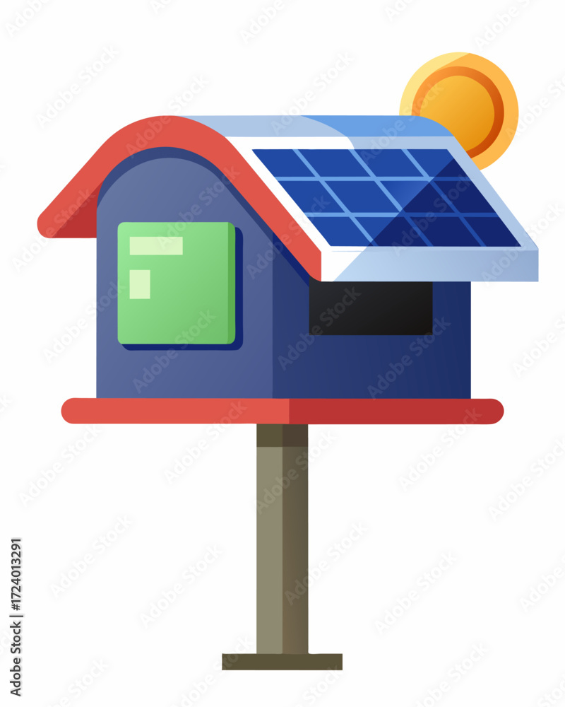 Poster a weatherproof mailbox with a solar panel on the front lighting up the mailbox even during storms an