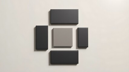 Geometric arrangement of sleek rectangular objects on a neutral surface, showcasing minimalist design.
