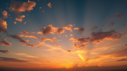 A breathtaking sunset sky panorama with vibrant warm hues and glowing clouds.
