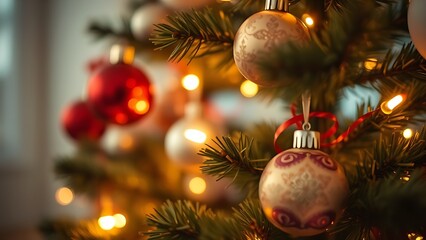 A beautifully decorated tree with glowing ornaments, evoking festive holiday spirit.