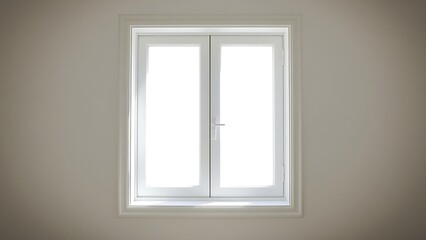 Minimalist white window frame with translucent panels filtering soft daylight.