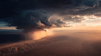 Fototapeta premium Dramatic sunset storm over desert landscape