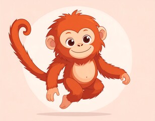 A cheerful, jumping, orange monkey