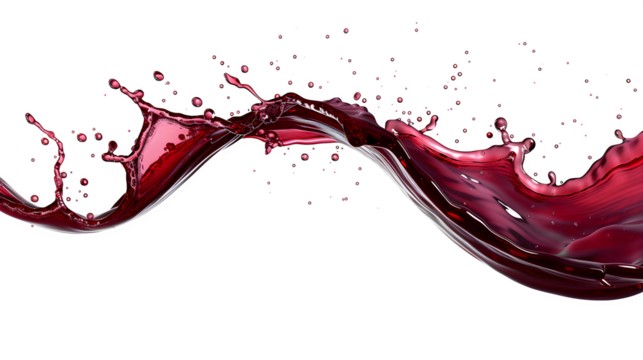 High resolution stock photo showing ultra-realistic high-contrast capture of a dynamic red wine splash, isolated on , no shadows, crisp high-key Isolated to Transparent Background