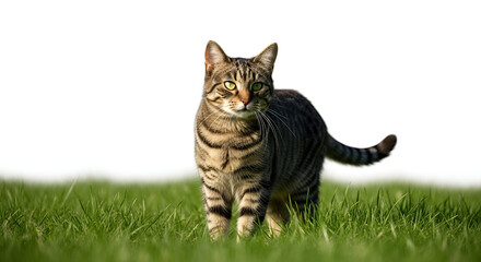 tabby cat on grass