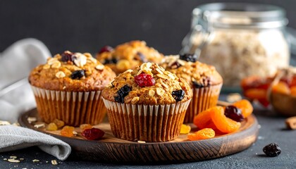 Four muffins with dried fruit and oats
