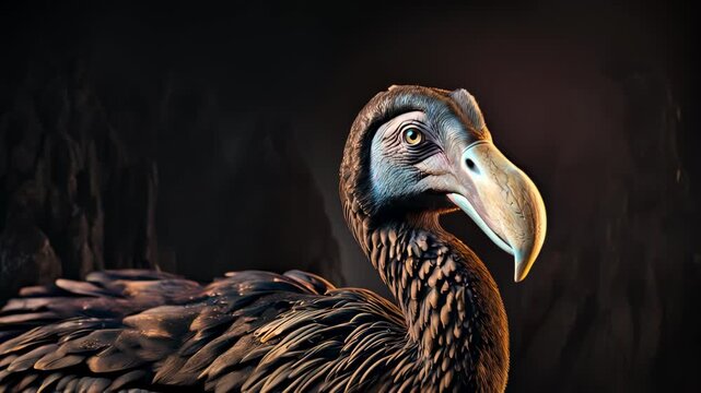 isolated on a black background, this is a 3D rendering of the extinct, flightless Mauritius island bird, the Dodo, Raphus cucullatus species.