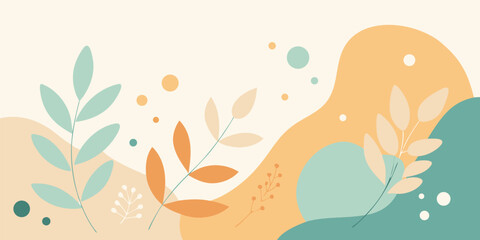 Pastel botanical vector background with abstract shapes and leaves, creating a soft and modern aesthetic for various designs