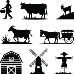 Fototapeta premium Farming Black Silhouette Vector Illustration Isolated