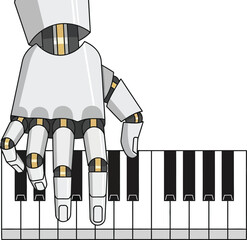 Robot playing keyboard piano. Autonomous musical AI agent orchestra playing piano during a concert vector illustration icon 
