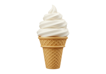 Isolated vanilla ice cream cone, soft serve, refreshing summer treat with waffle cone delight