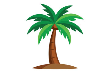 Stylized palm tree with green leaves standing on brown earth alone