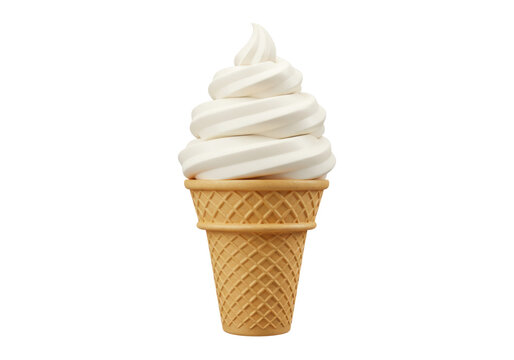 Isolated vanilla ice cream cone, soft serve, refreshing summer treat with waffle cone delight