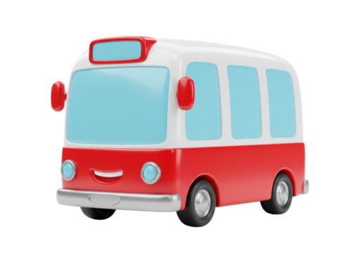 Isolated Red and white cartoon bus illustration with a friendly smile for kids concepts