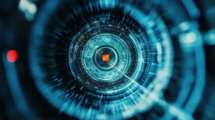 Media icons appear within digital scope scanning technology in a futuristic display, media icons over scope scanning - Powered by Adobe