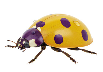 Isolated Asian lady beetle, yellow with purple spots, on a neutral backdrop in vibrant detail © Thomas