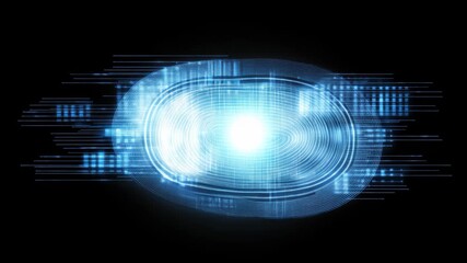 Biometric fingerprint overlaying digital data processing for secure identification, biometric fingerprint over digital data processing on dark background - Powered by Adobe