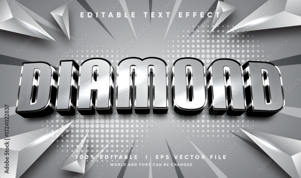 Poster diamond 3d vector text effect with modern style
