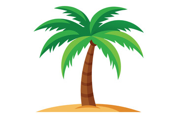 A lush cartoon palm tree is standing serenely on a sandy beach