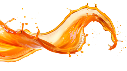 Creative advertising ready photo of ultra-realistic high-resolution capture of a dynamic orange liquid splash, isolated on , no shadows, crisp hi Isolated to Transparent Background