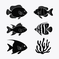 Fish Sea Ocean Vector Illustration Isolated Black Art