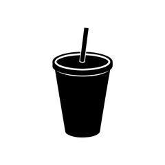 Black drink cup with straw art on transparent background silhouette