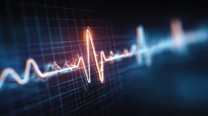 A heart rate monitor trace on a grid background showing heart activity.