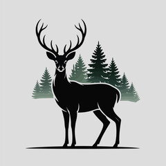 Deer Silhouette Illustration Isolated Vector Art in Black
