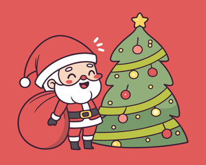 Cute Cartoon Santa Claus with Christmas Tree Illustration Perfect for Holiday Greeting Cards and Festive Decorations a Joyful Seasonal Image