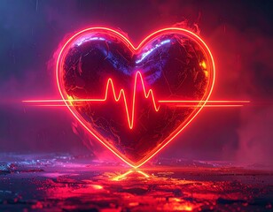 Heartbeat heart, vibrant neon glow