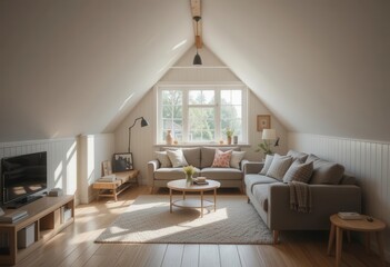 Sun drenched Small Living Room Design with Efficient Loft Conversion   Minimalist Decor.