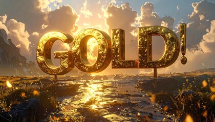 Dramatic golden text "GOLD!" against a scenic landscape