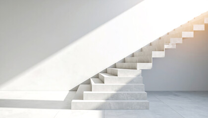 Obraz premium Ascending Staircase Illuminated A Study in Shadows and Light in a Minimalist Interior Setting