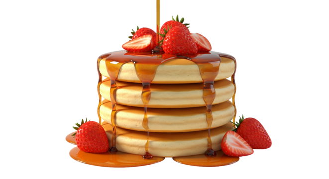 Stack of Pancakes with Strawberries and Maple Syrup Illustration