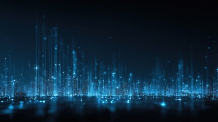 Abstract blue digital lines rising from a dark surface creating a futuristic effect.