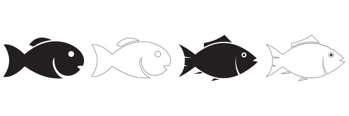 Fish Icon Vector Illustration – Aquatic Animal Silhouette Symbol in Flat Design