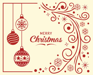 Festive Merry Christmas Card Design with Ornaments and Swirling Patterns Celebration and Holiday Spirit