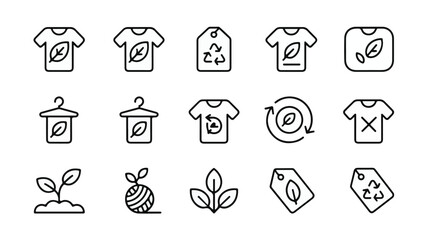 Eco friendly clothing icons leaf recycle tag hanger sprout vector