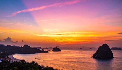 Colorful sunset over a bay