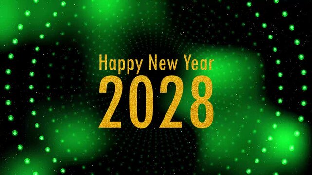 festive and glittering happy new year 2028 graphic with golden text and sparkling lights against a dark background, perfect for holiday greetings and celebratory designs for the upcoming year.