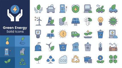 Green energy icons featuring renewable resources and eco friendly transportation renewable energy
