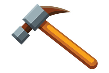 A stylized hammer showing a wooden handle and a steel head is visible